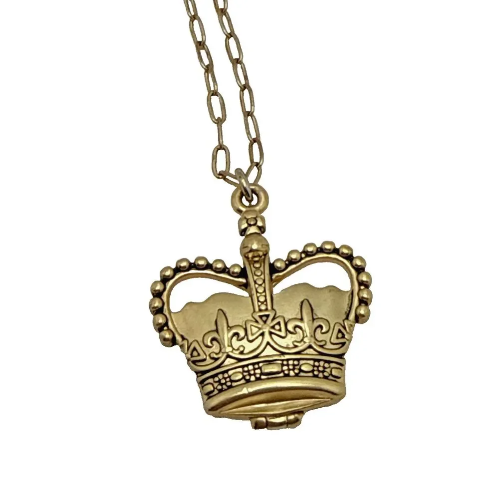 Vintage Maximal Art John Wind Crown Locket Necklace Gold Tone Signed 16